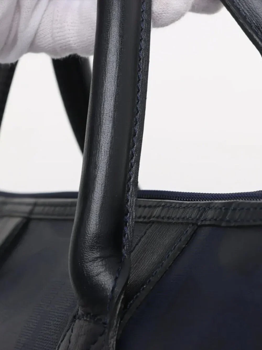 Rare Vintage Dior Navy Blue Leather Top-Handle Bag with Gold Accent